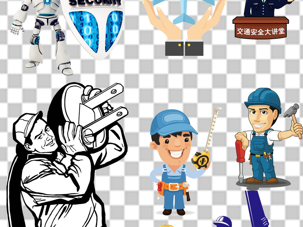 安全生产月海报卡通漫画人物素材宣传元素