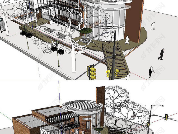 售楼处建筑草图SU模型含CAD平面图毕业设计