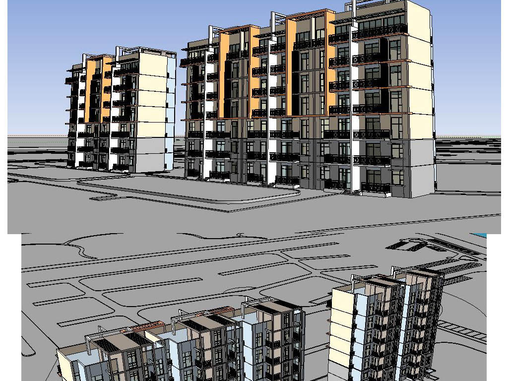 多层住宅建筑草图SU模型含CAD平面图毕业设