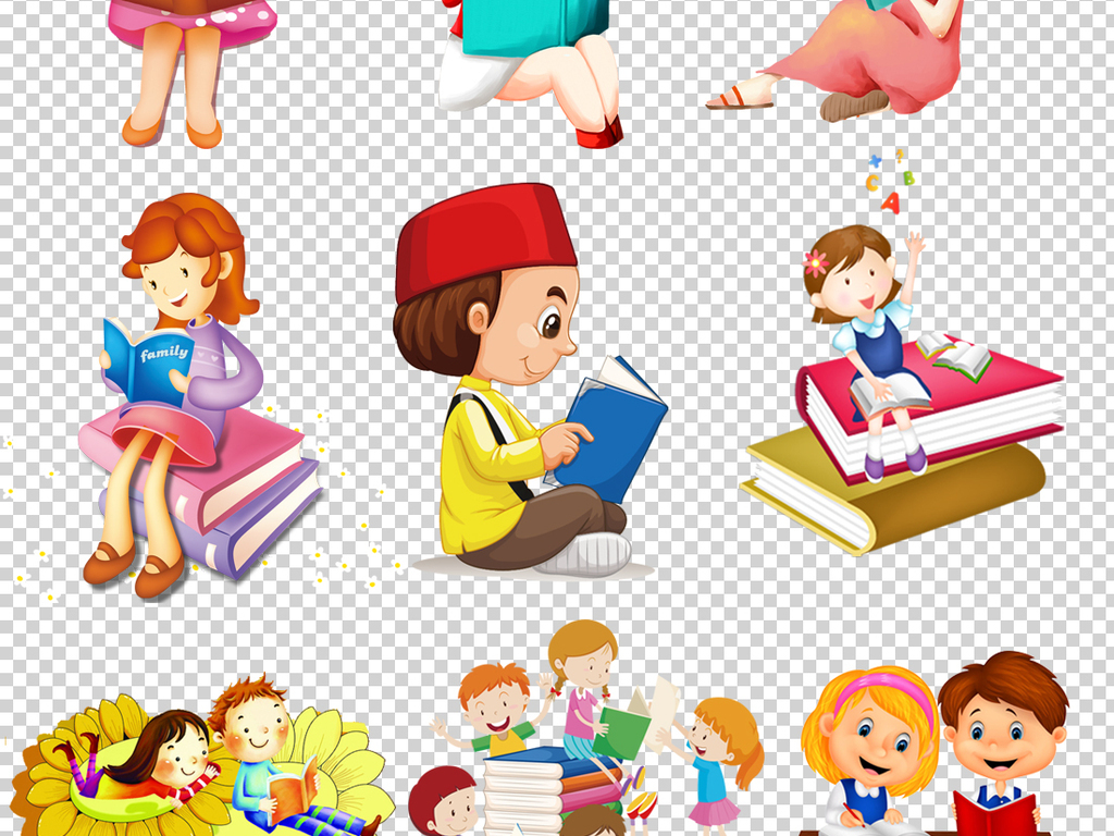 卡通儿童快乐读书PNG透明背景免扣素材