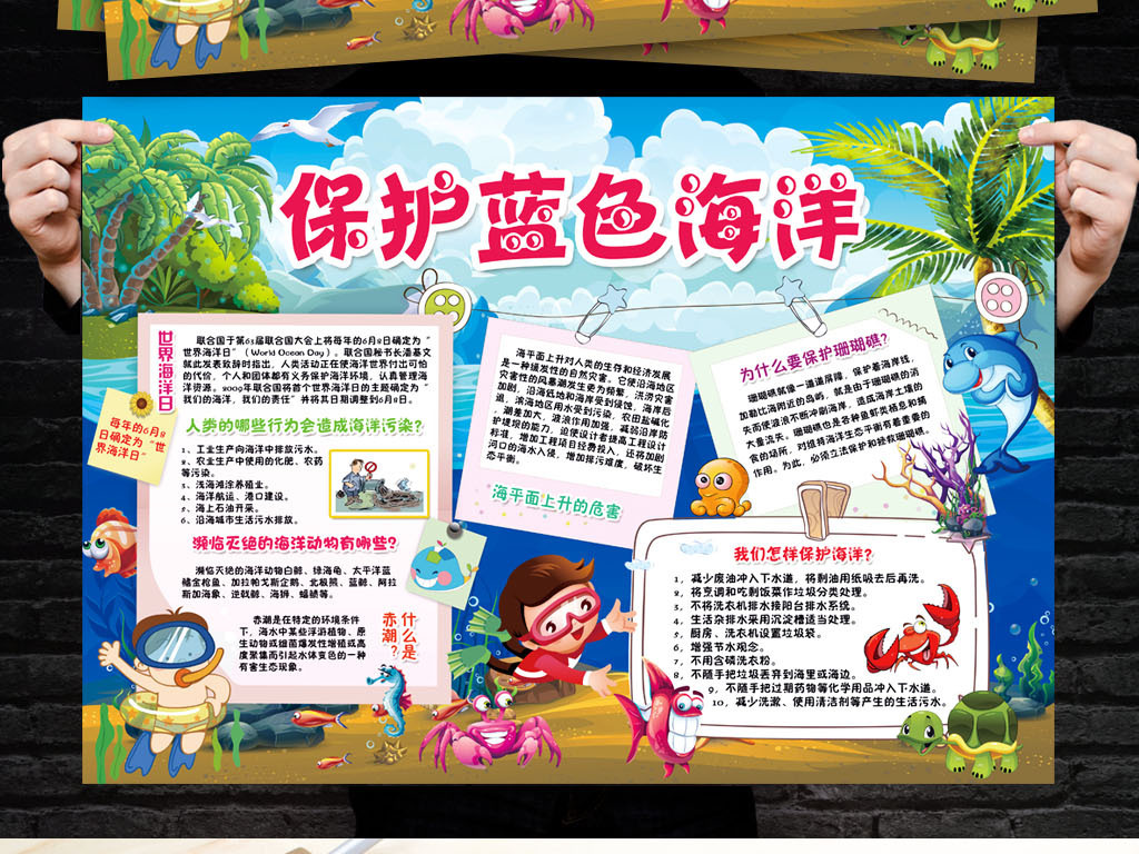 保护海洋小报环保科普海洋日手抄报小报素材