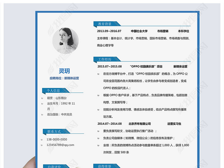 A4求职个人简历运营助理简历模板word
