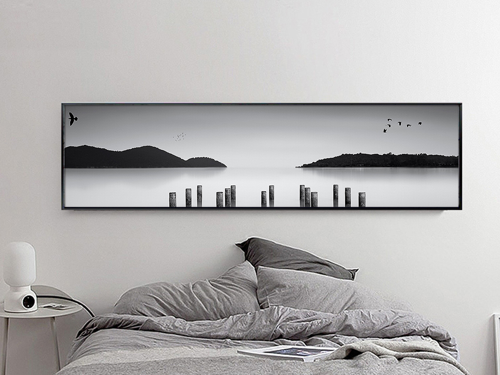 简约黑白艺术山峰创意风景装饰画木桩床头画