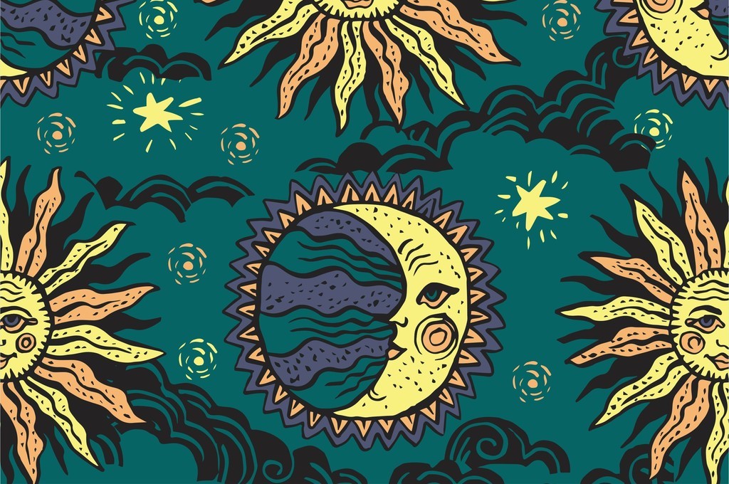 自然风光云月亮太阳图案印花抽象星空印花