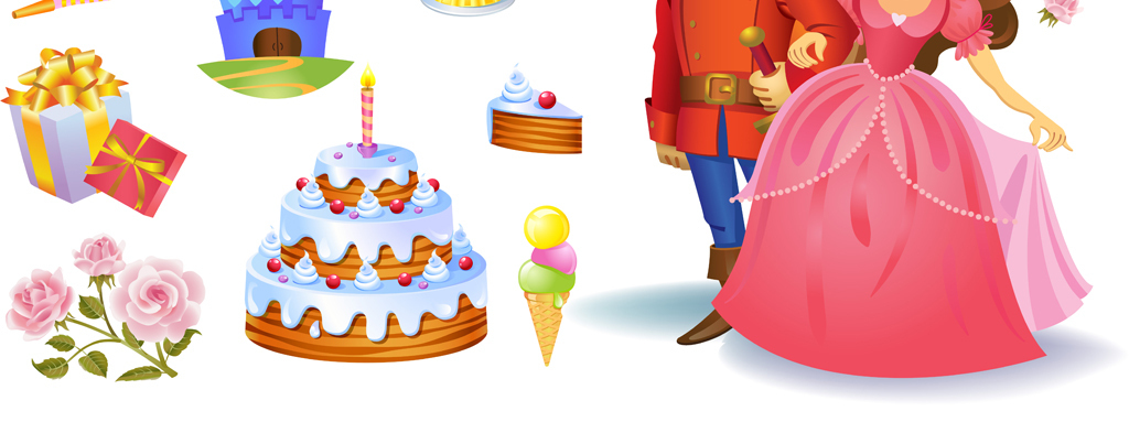 卡通小公主和小王子的生日派对插图贺卡海报设