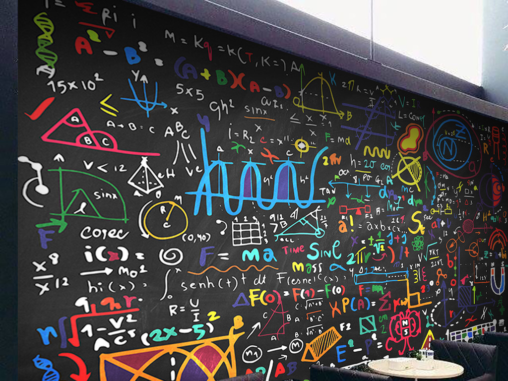 彩色粉笔数学公式黑板背景墙