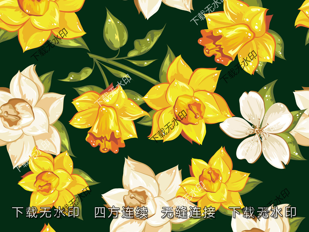 手绘矢量花卉图案数码印花服装面料花型设计