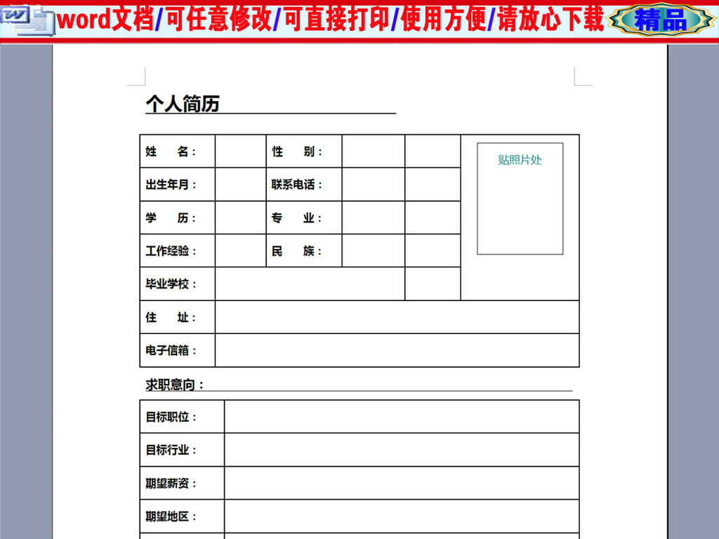 中药学专业个人简历表格图片