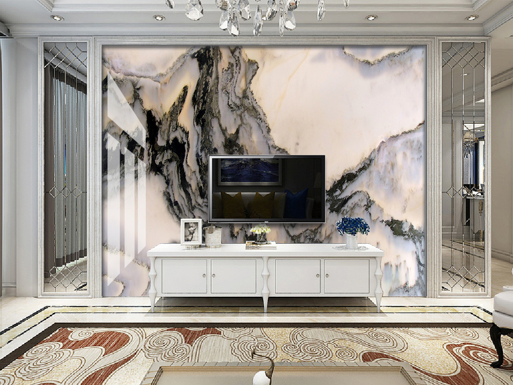 大气高清大理石纹路山水背景墙