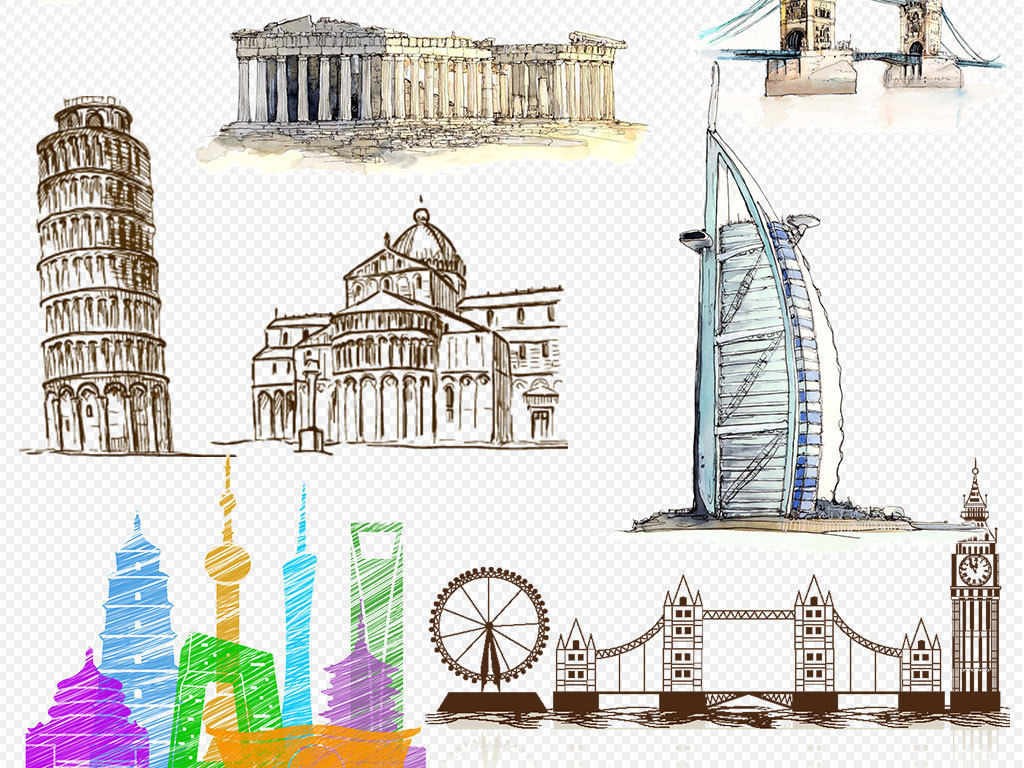 世界各大著名城市建筑PNG剪影素材