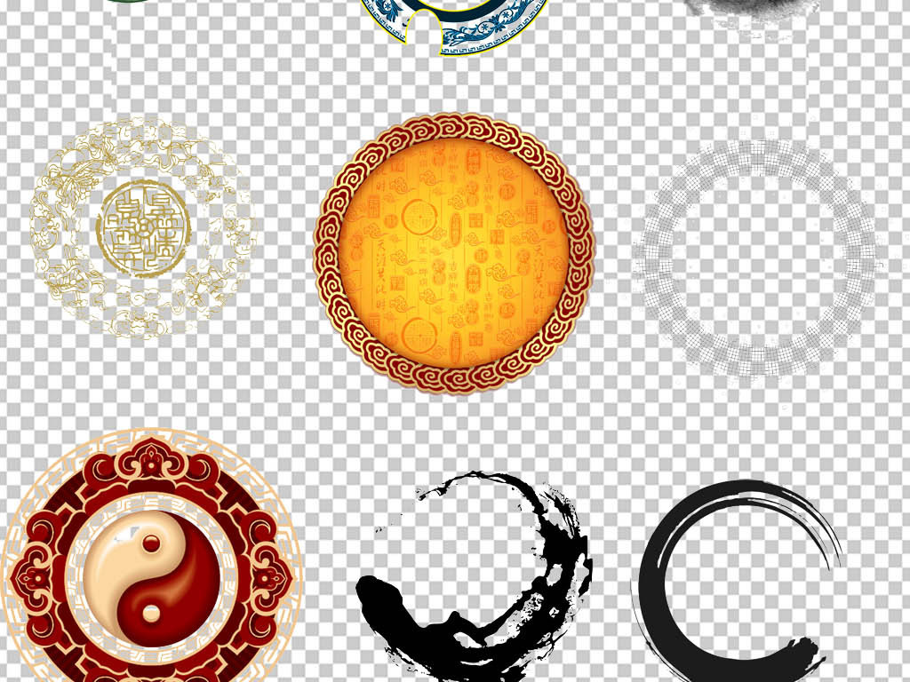 中国风水墨墨迹笔刷圆圈PNG设计元素