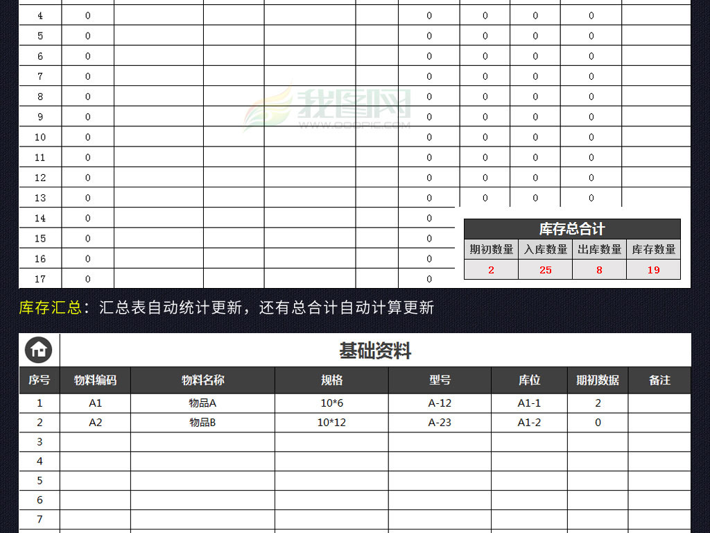 黑色仓库管理进销存出入库表格excel