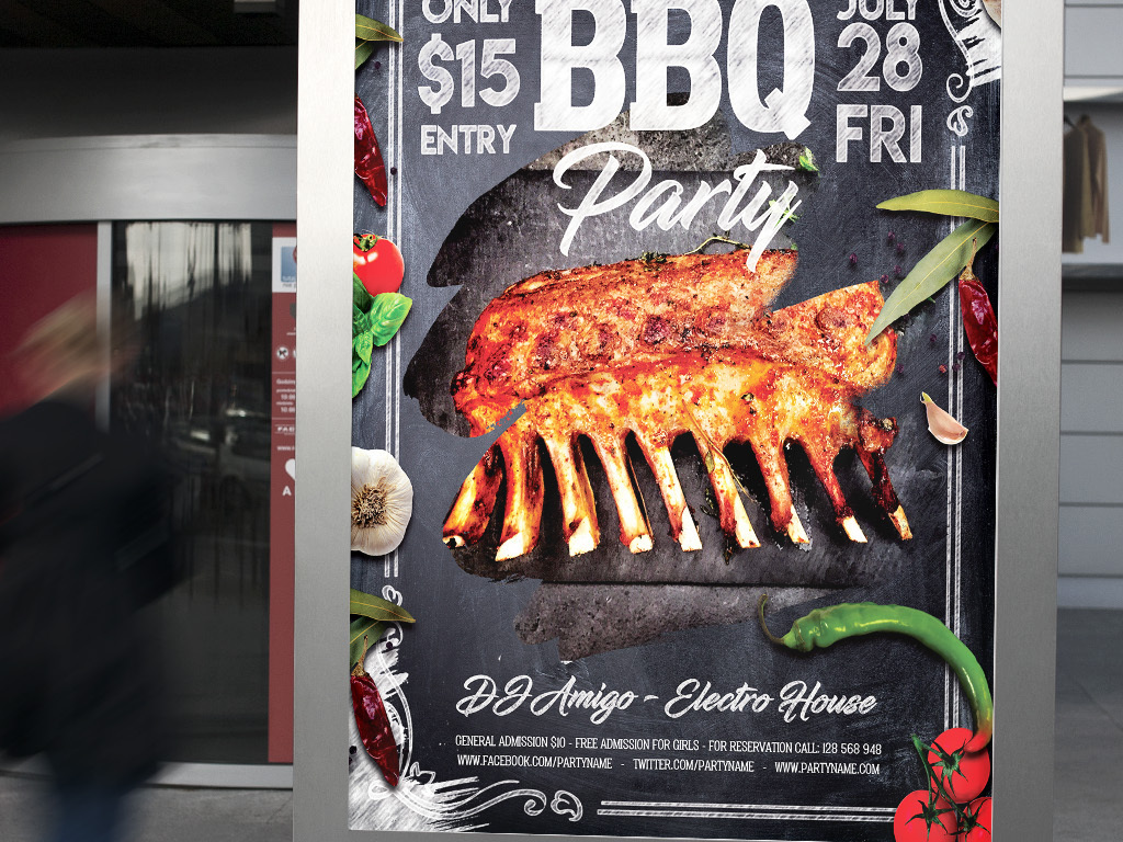 黑板手绘BBQ美食烤肉羊排牛排餐饮广告