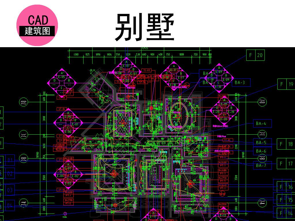 图立面图平面布置图布局规划图别墅cad图纸别墅室内装修别墅建筑图纸