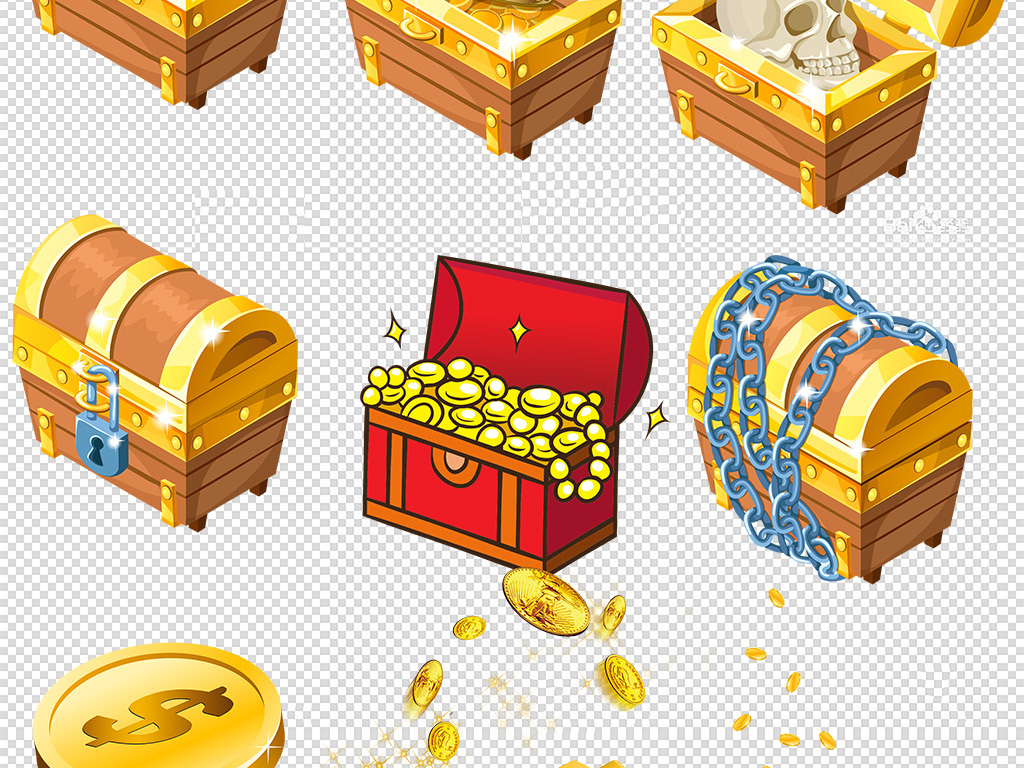 金色的箱子宝盒金币宝箱金银珠宝png素材图片