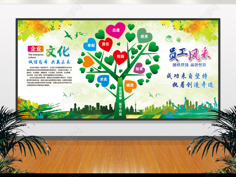 绿色环保大气企业文化员工风采板报