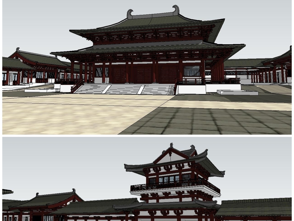 中式汉代特色风格仿古建筑寺庙SU模型素材