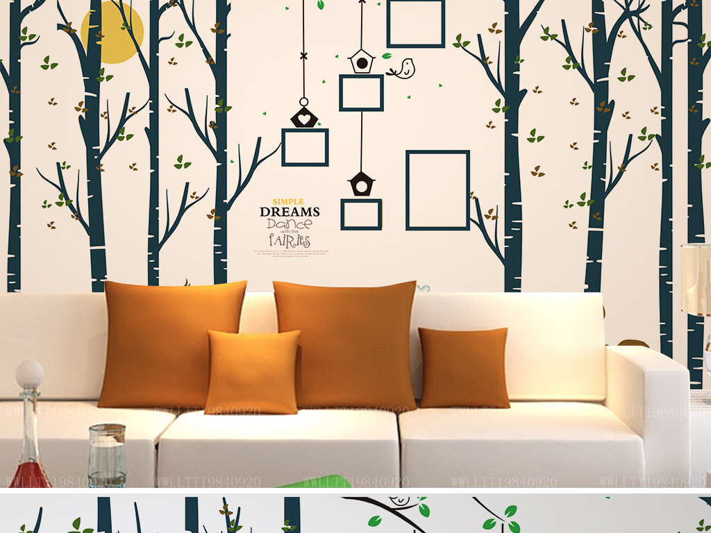 森林麋鹿照片墙创意墙贴客厅电视背景墙贴画