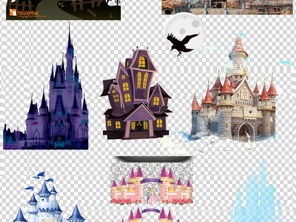 卡通童话城堡png透明背景免扣素材