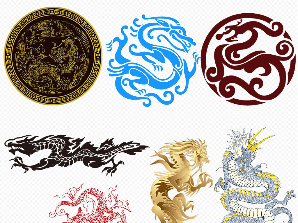 传统金色中国龙双龙戏珠金龙龙纹图腾素材