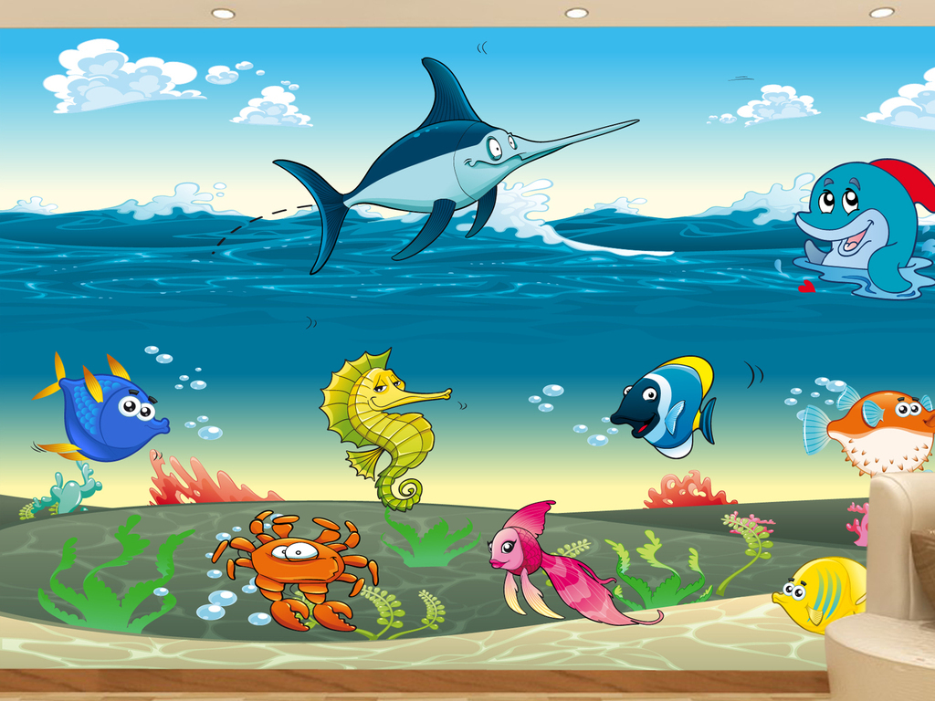 海底世界卡通图片卡通小鱼壁画墙贴