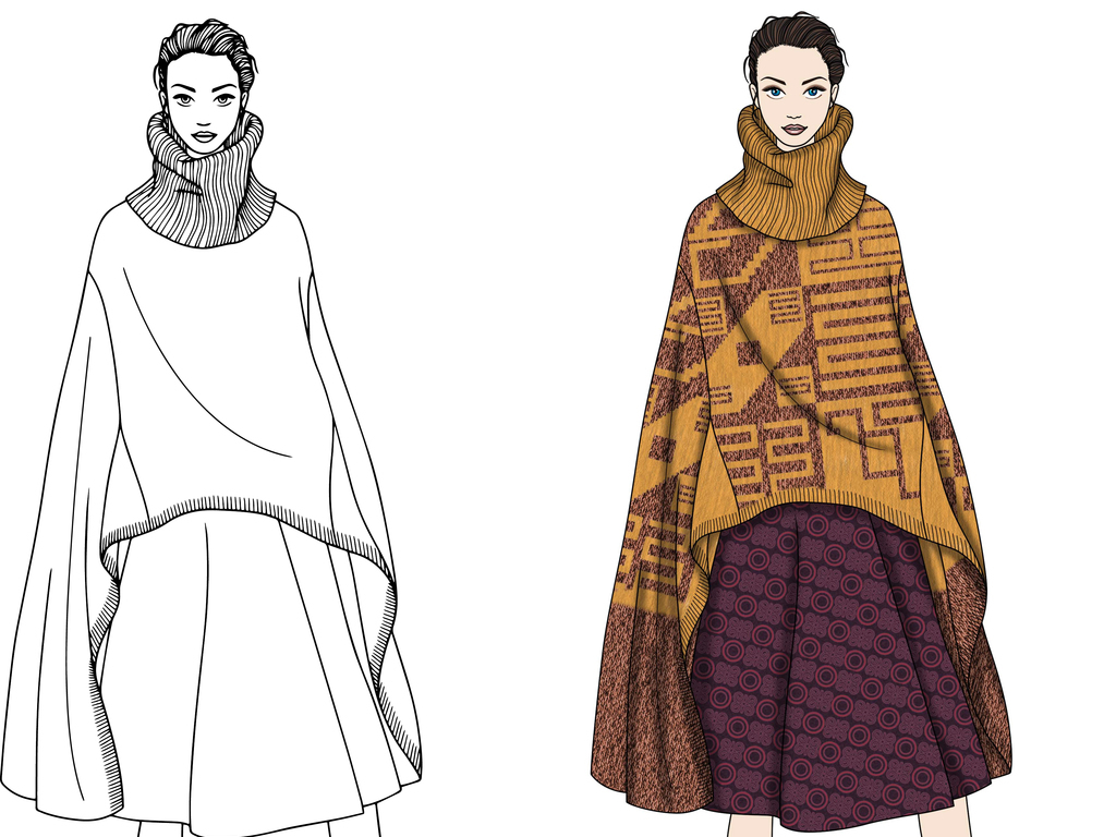 高领斗篷针织效果图