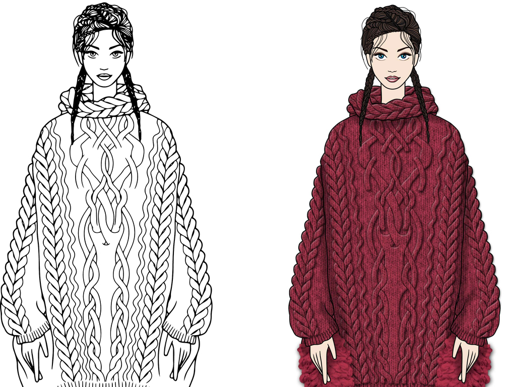 超大绞花针织毛衣效果图设计