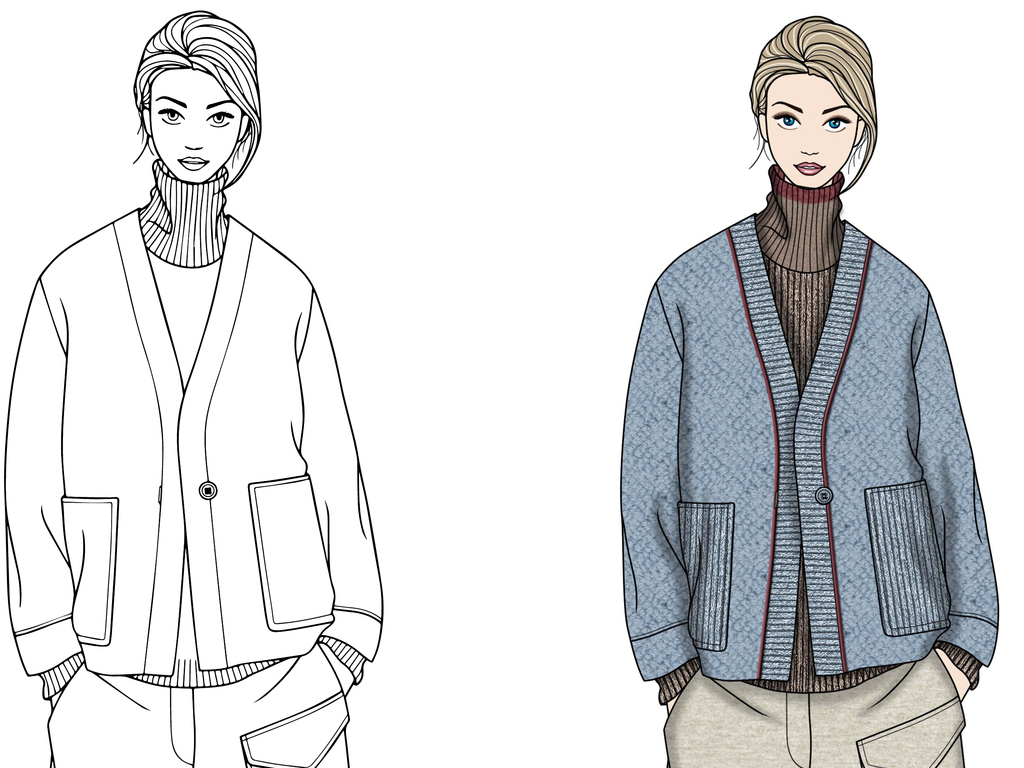 罗纹领针织开衫效果图