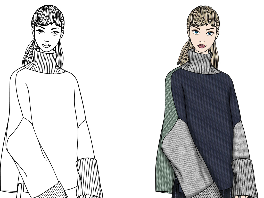 落肩高领针织设计效果图