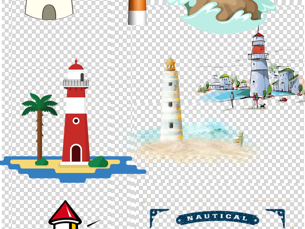 海洋元素卡通灯塔指示灯png海报素材