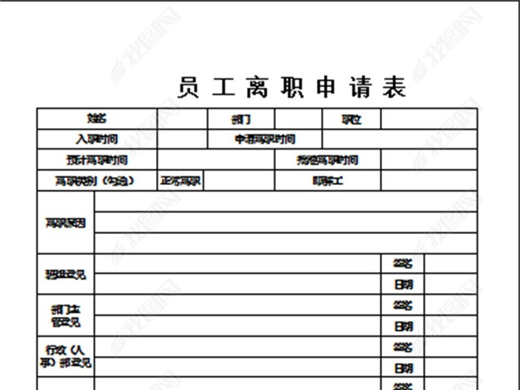 企业公司员工离职申请表模版