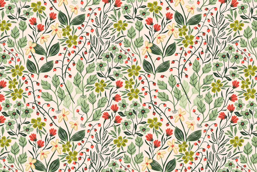 绿色植物图案2018春夏女装印花家纺花卉图案绿色叶子花纹水墨花鸟