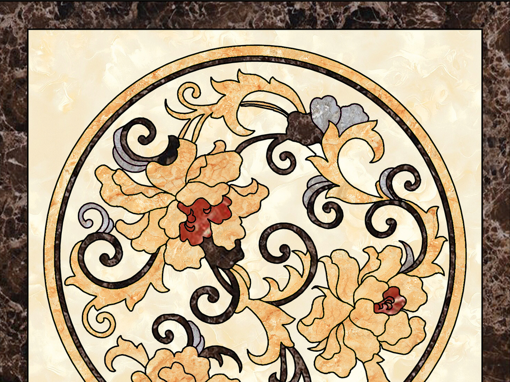 大理石花纹水刀拼花电视背景墙