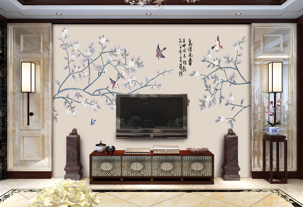 【本作品下载内容为:"手绘花鸟新中式背景墙装饰画"模板,其他内容仅为参考,如需印刷成实物请先认真校稿,避免造成不必要的经济损失。】 【声明】未经权利人许可,任何人不得随意使用本网站的原创作品(含预览图),否则将按照我国著作权法的相关规定被要求承担最高达50万元人民币的赔偿责任。
