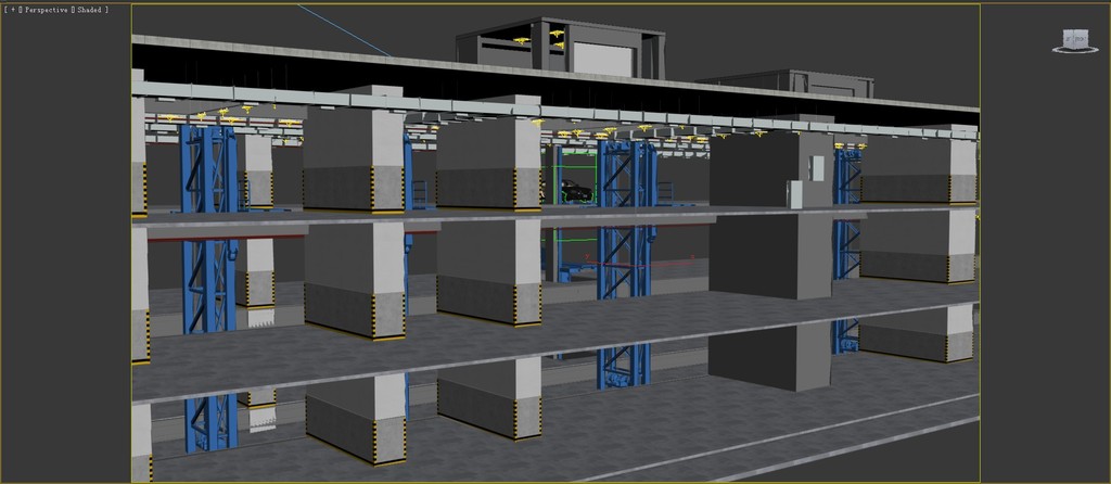 3D下立体沉式旋转车库地下停车场地库模型