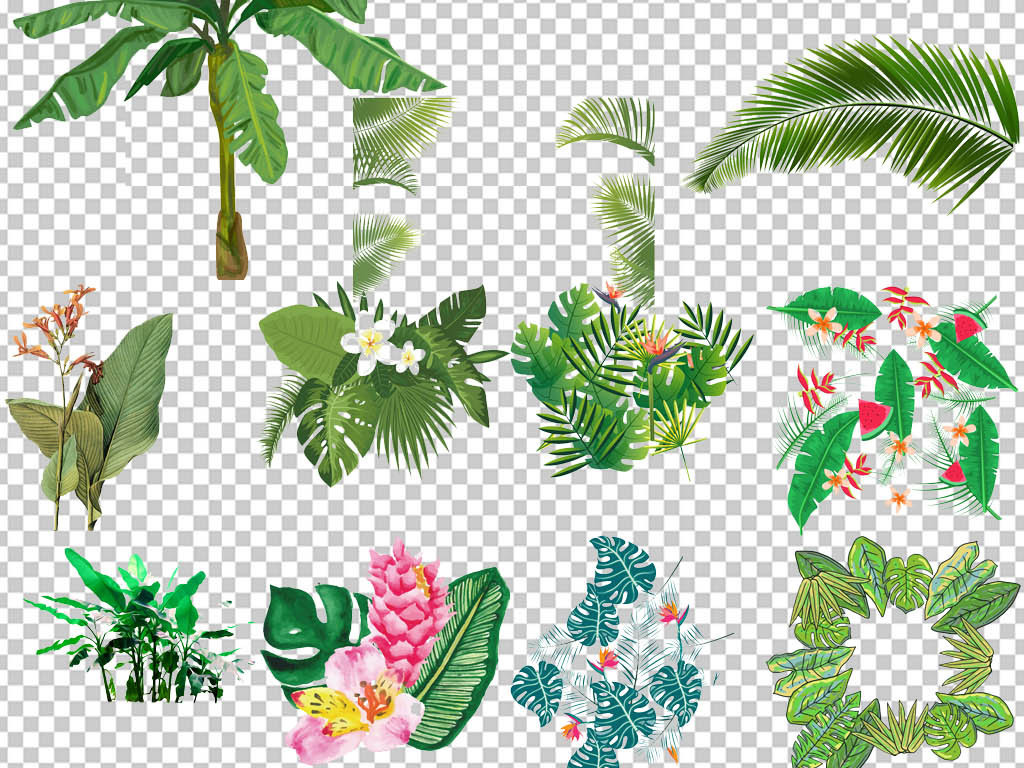 北欧简约小清新叶子植物无框装饰画元素图片