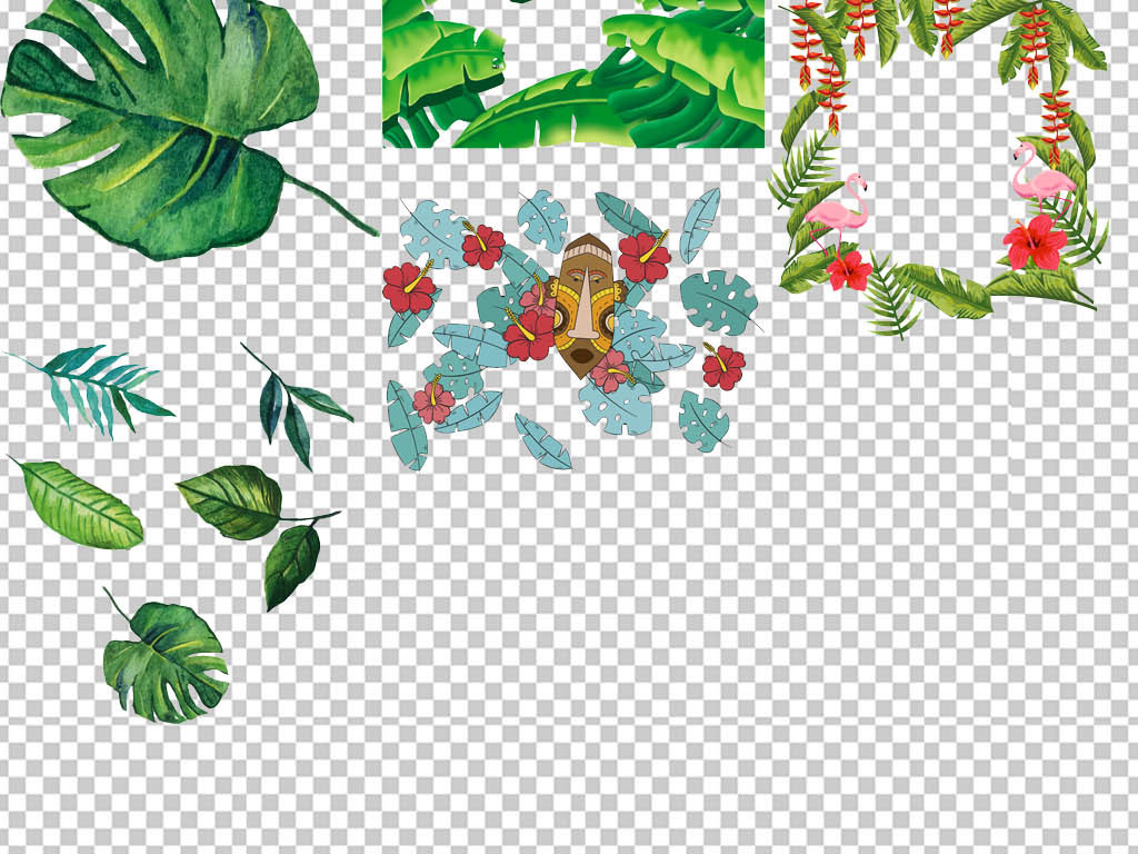 北欧简约小清新叶子植物无框装饰画元素图片