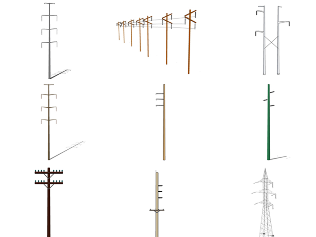 农村乡村高压电线杆电网电塔SU模型