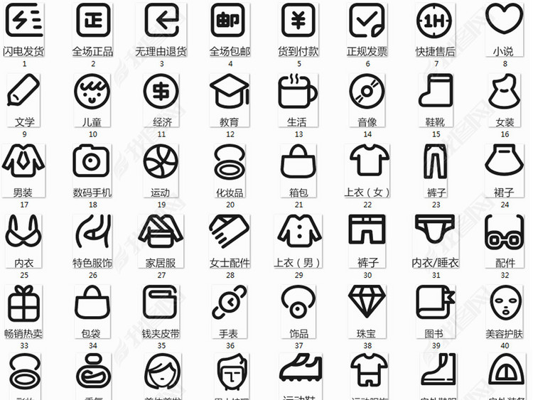 网上商城常用商品小图标矢量素材
