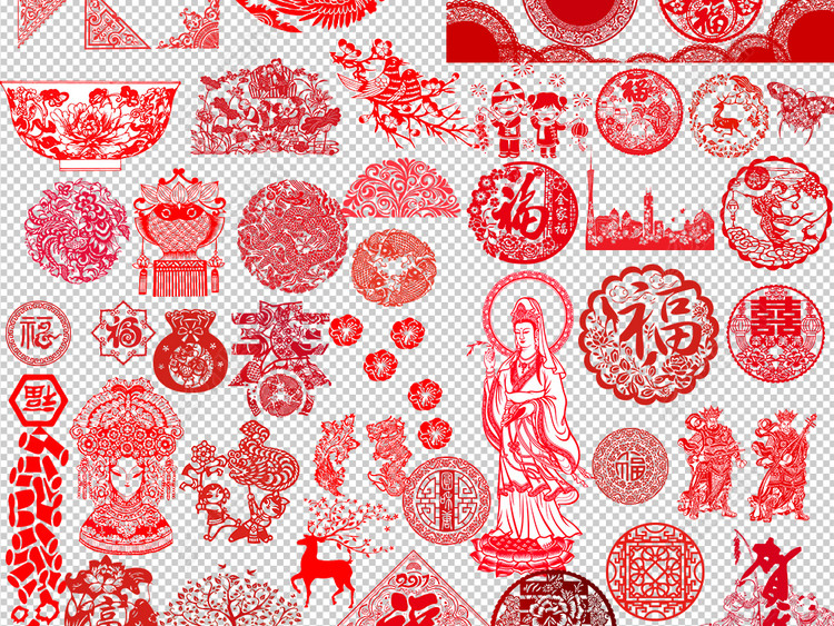 剪纸窗花复古古典福喜庆春节除夕婚礼嫦娥