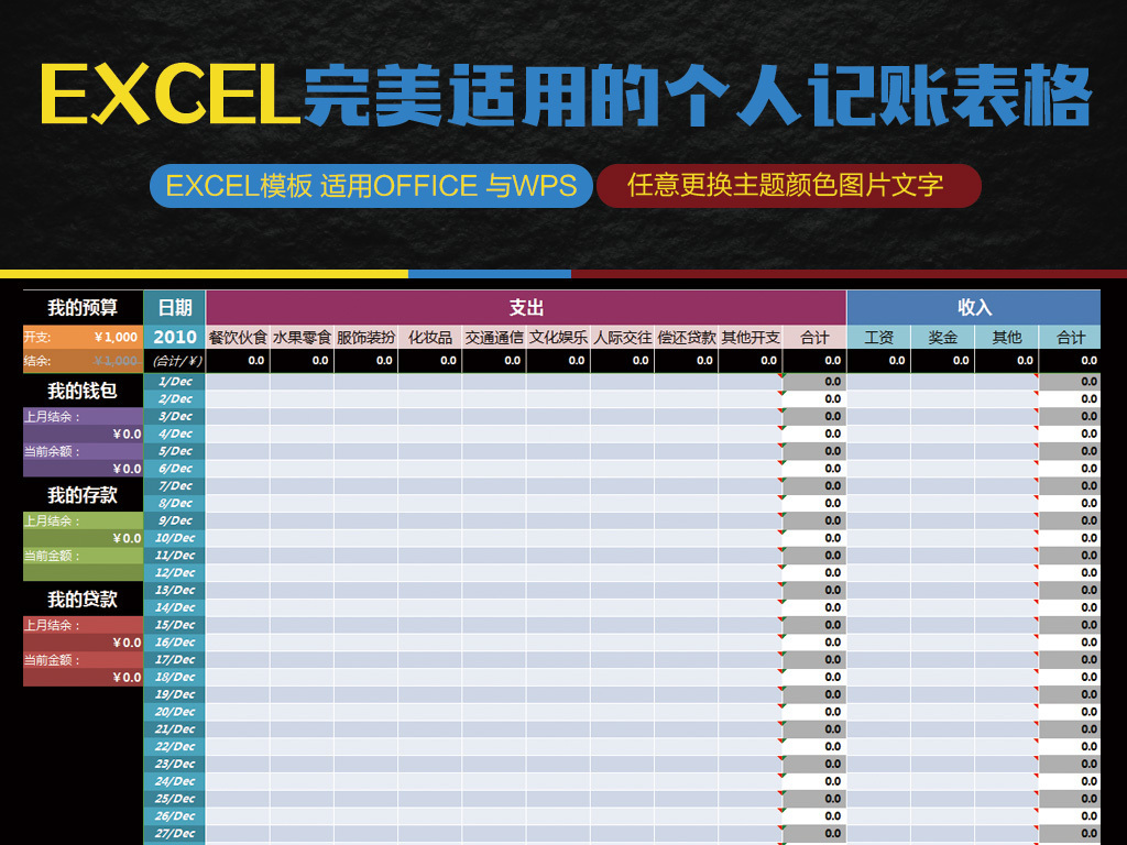 完美适用的个人记账表格
