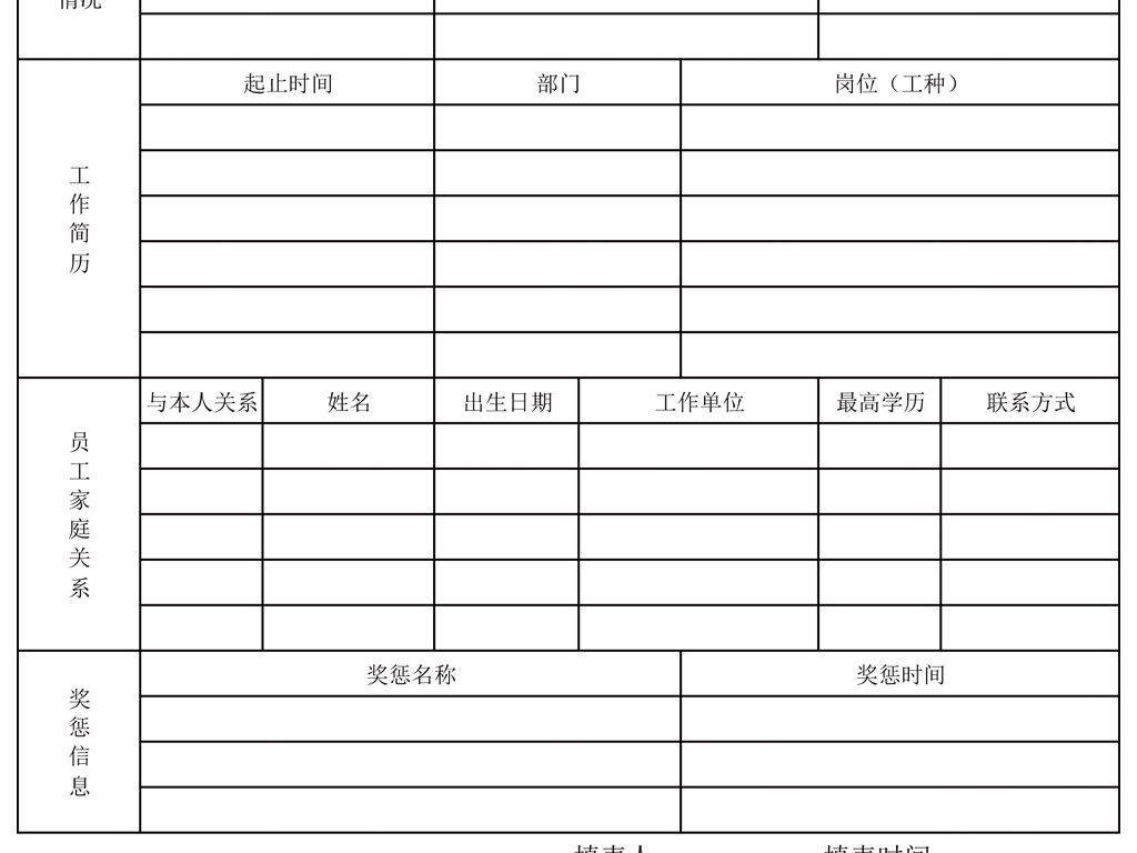 员工入职登记表模板