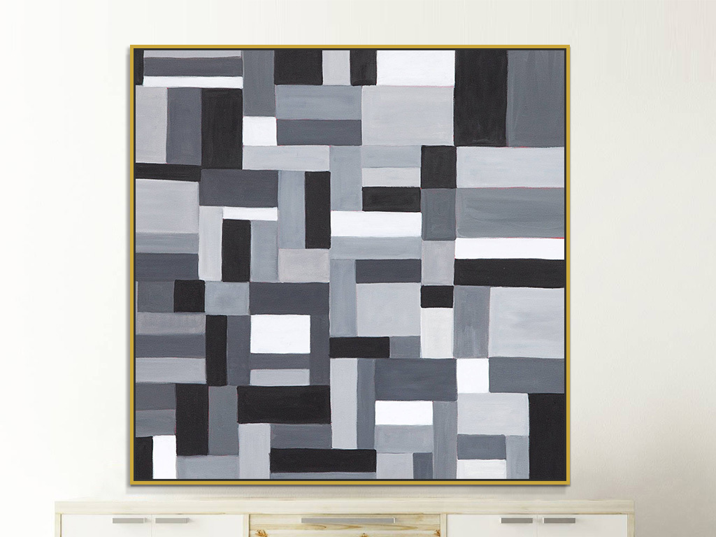 简约现代黑白灰格子拼接抽象装饰画