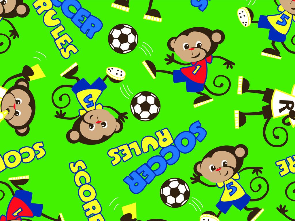 艺术字印花猴子足球图案卡通面料印花