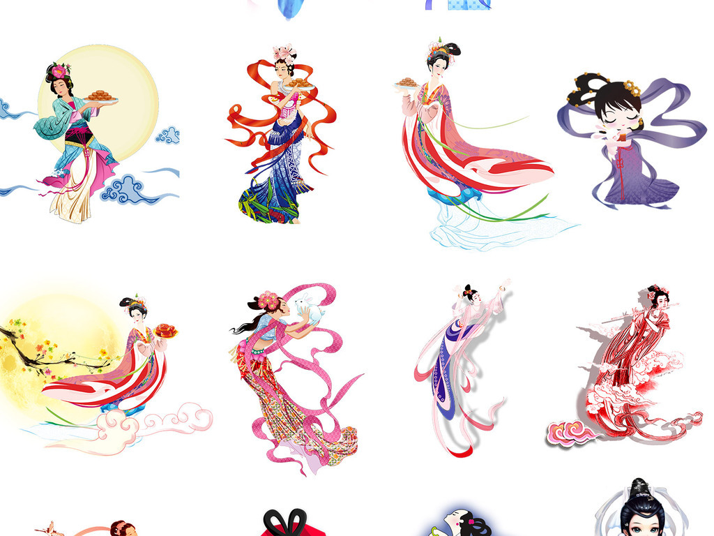 传统中国七夕牛郎织女中秋嫦娥奔月玉兔月饼素材