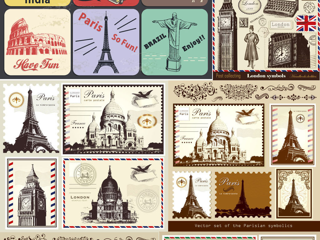 复古英国伦敦法国巴黎世界各地旅行旅游名胜古