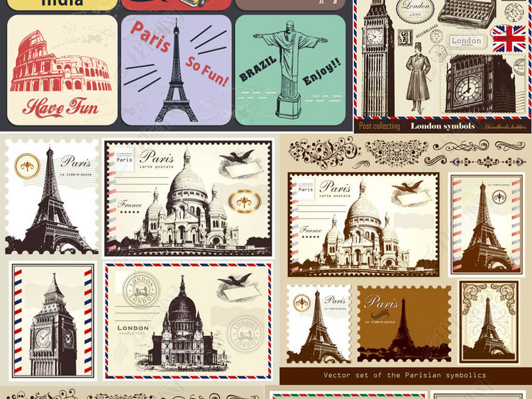 复古英国伦敦法国巴黎世界各地旅行旅游名胜古