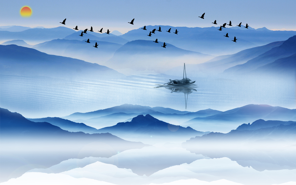 新抽象水墨山水意境画电视背景墙油画