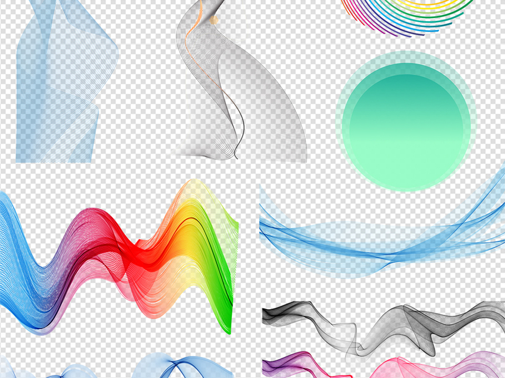 50款渐变动感波浪线曲线科技线条元素png素材