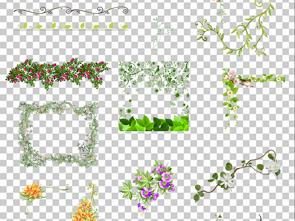 花藤花卉花环花边花纹夏季海报素材